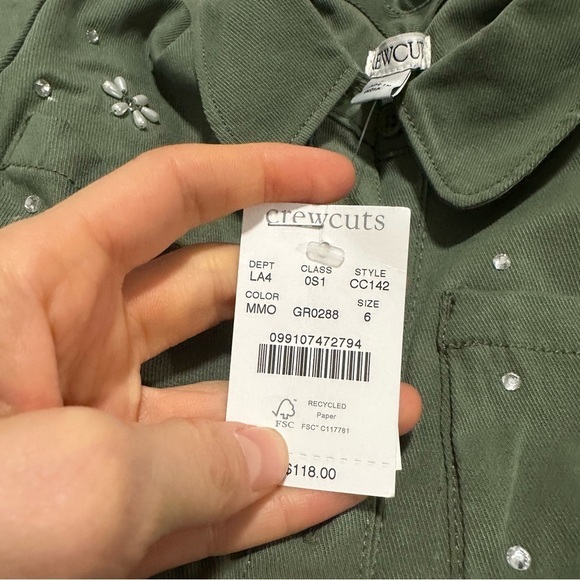 J crew Girls' flower-embellished shirtdress in twill midnight moss - Picture 5 of 5